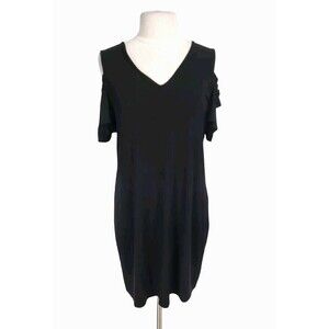 WHITE HOUSE BLACK MARKET Womens Could Shoulder Shirt Dress Size L Black  E9A